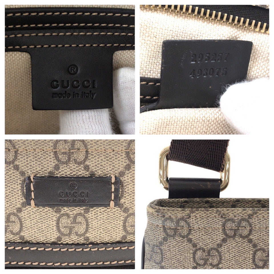 Gucci Shoulder Bag 295257 GG Supreme Canvas Brown Gray Gold Metal