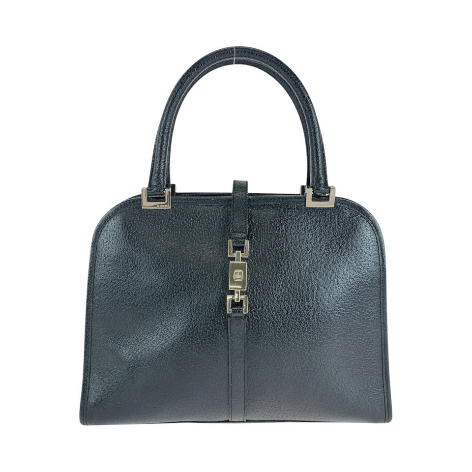 Gucci Tote Bag 002 1071 leather Black SilverMetal Jackie