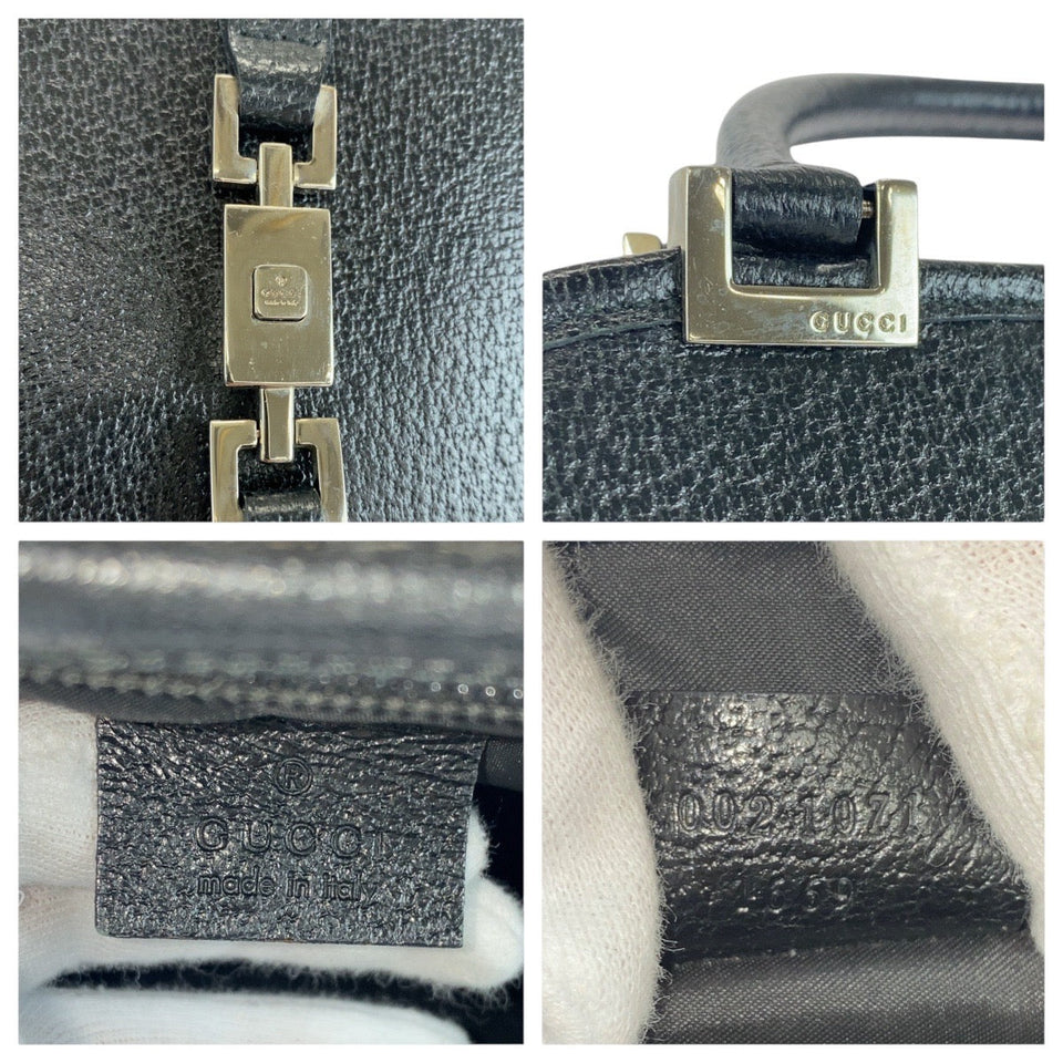 Gucci Tote Bag 002 1071 leather Black SilverMetal Jackie