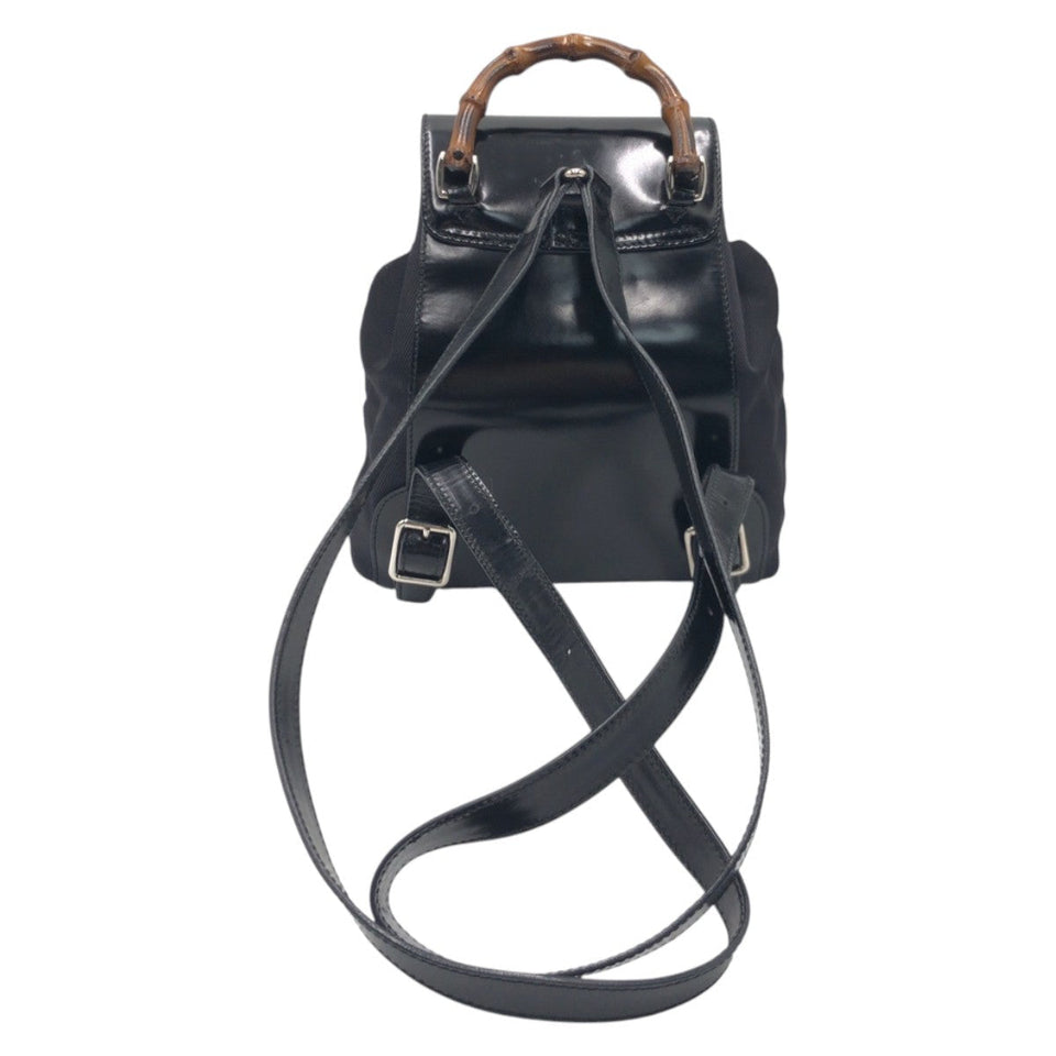 Gucci Backpack 0032852 Nylon Black Silver Bamboo