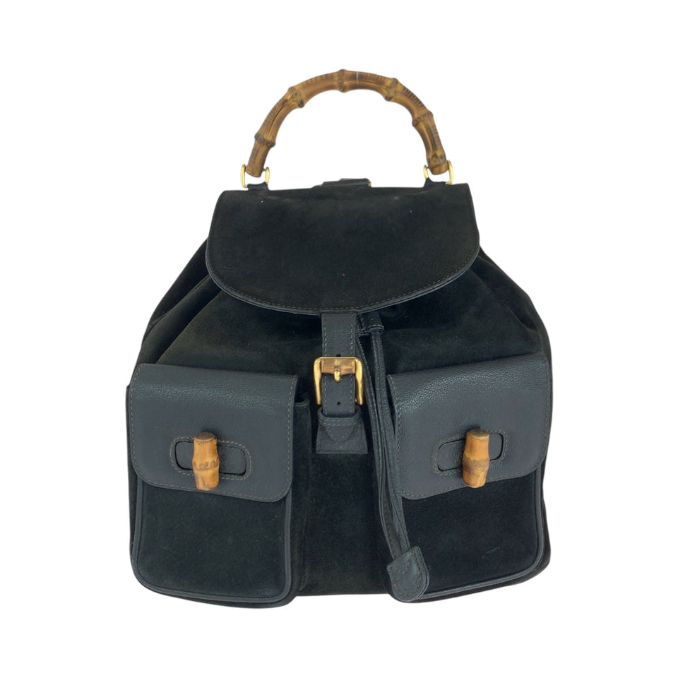 Gucci Backpack 003 58 0016 Suede black brown Bamboo Old Gucci