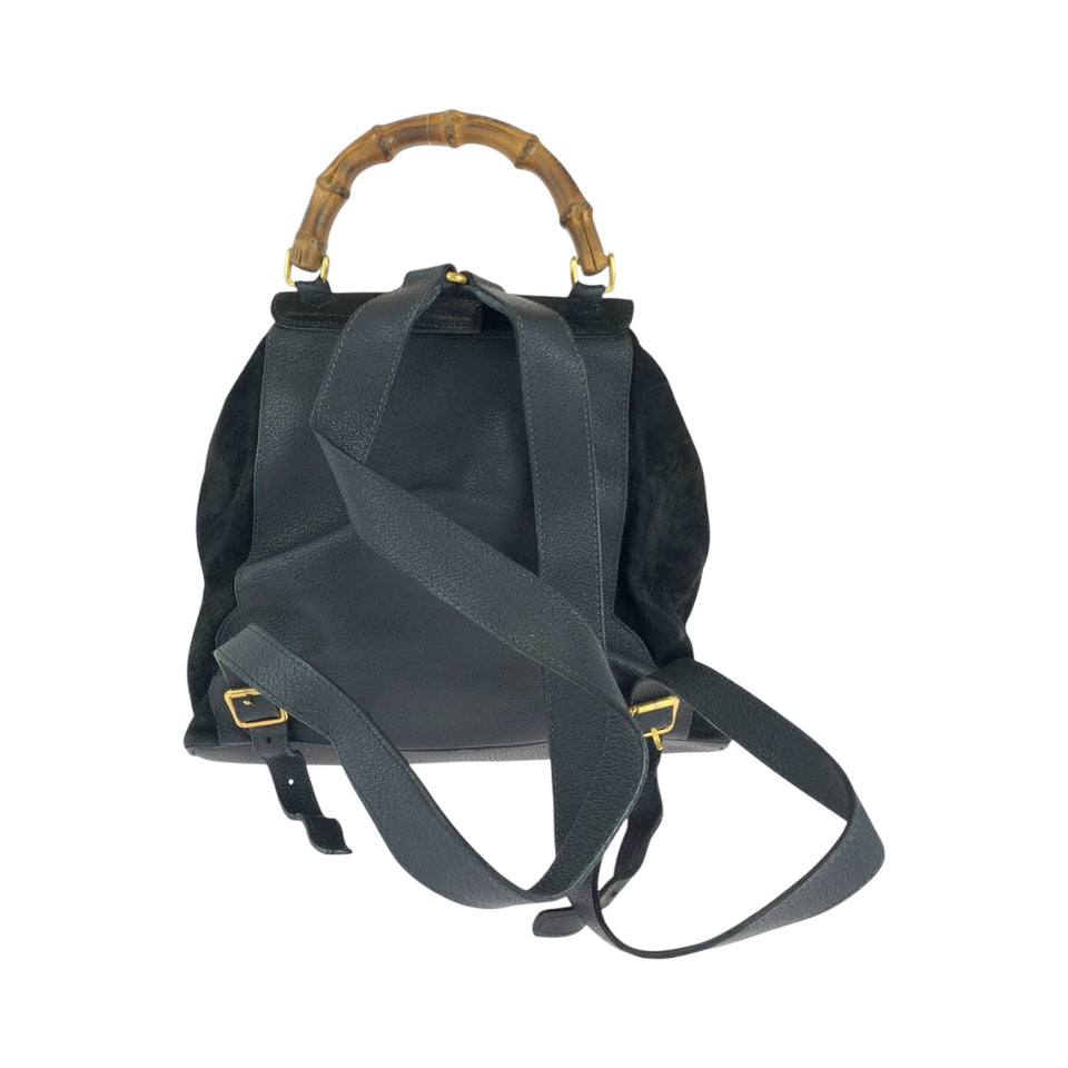 Gucci Backpack 003 58 0016 Suede black brown Bamboo Old Gucci