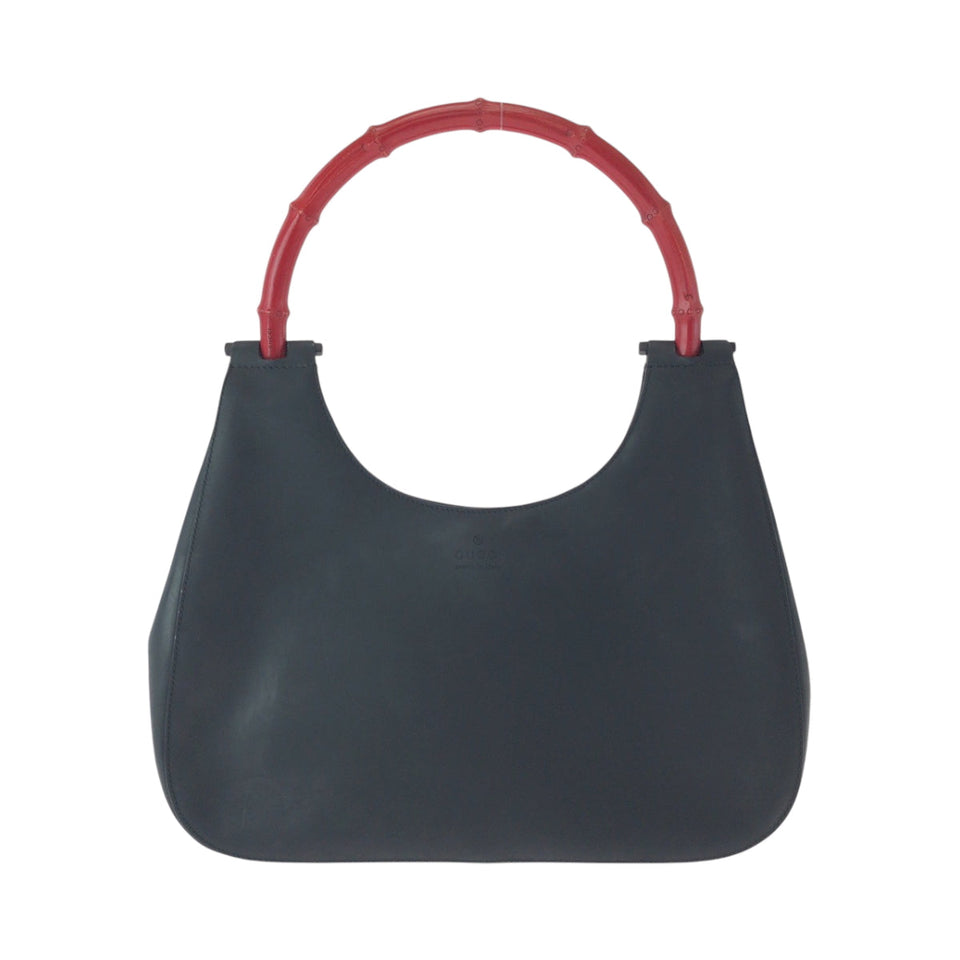 Gucci Shoulder Bag 001 3709 leather Black Red SilverMetal One Shoulder Bag Bamboo Women