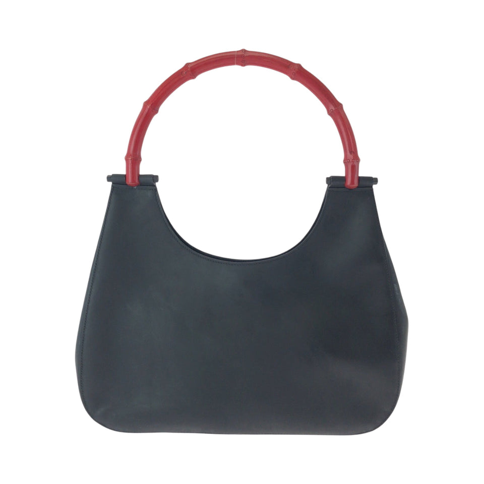 Gucci Shoulder Bag 001 3709 leather Black Red SilverMetal One Shoulder Bag Bamboo Women