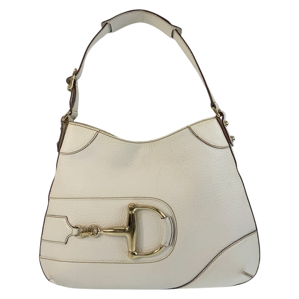 Gucci Shoulder Bag 137388 leather White GoldMetal Horsebit Women