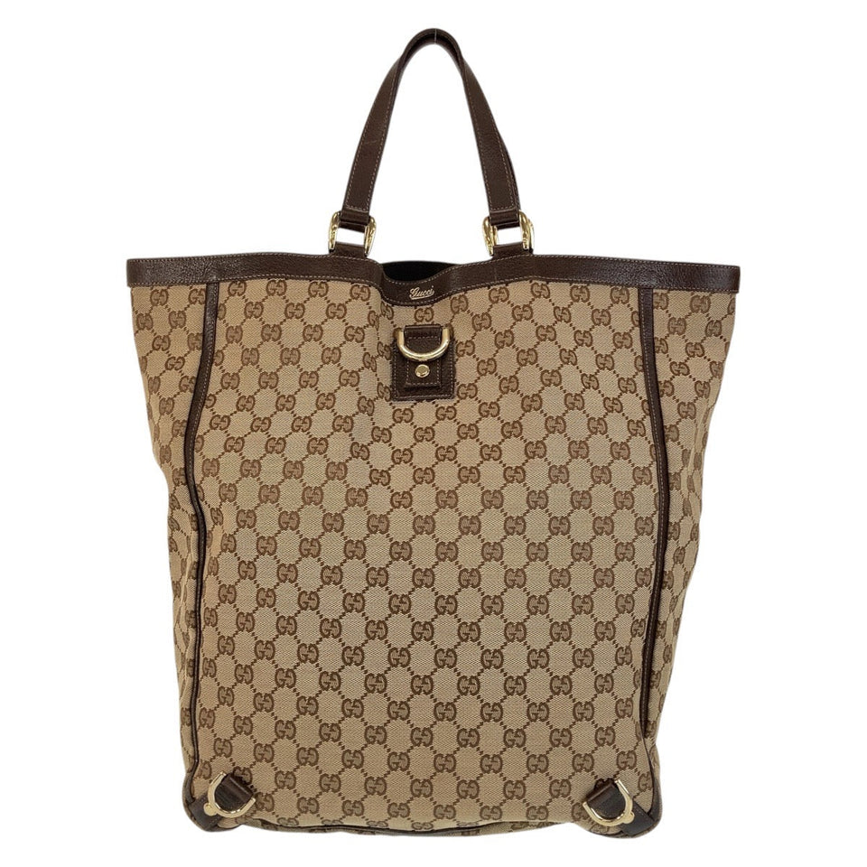 Gucci Tote Bag 130733 GG canvas, leather Brown Gold Metal Tote Bag Shoulder Bag Abbey Women