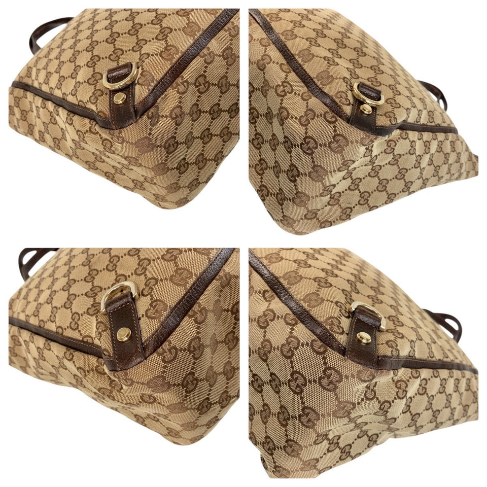 Gucci Tote Bag 130733 GG canvas, leather Brown Gold Metal Tote Bag Shoulder Bag Abbey Women