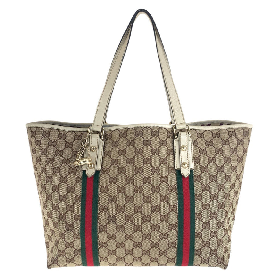 Gucci Tote Bag 139260 GG canvas, leather Brown White Gold Metal Tote Bag Shoulder Bag Sherry line Women