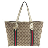 Gucci Tote Bag 139260 GG canvas, leather Brown White Gold Metal Tote Bag Shoulder Bag Sherry line Women