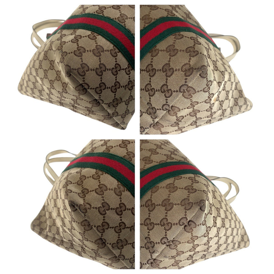 Gucci Tote Bag 139260 GG canvas, leather Brown White Gold Metal Tote Bag Shoulder Bag Sherry line Women