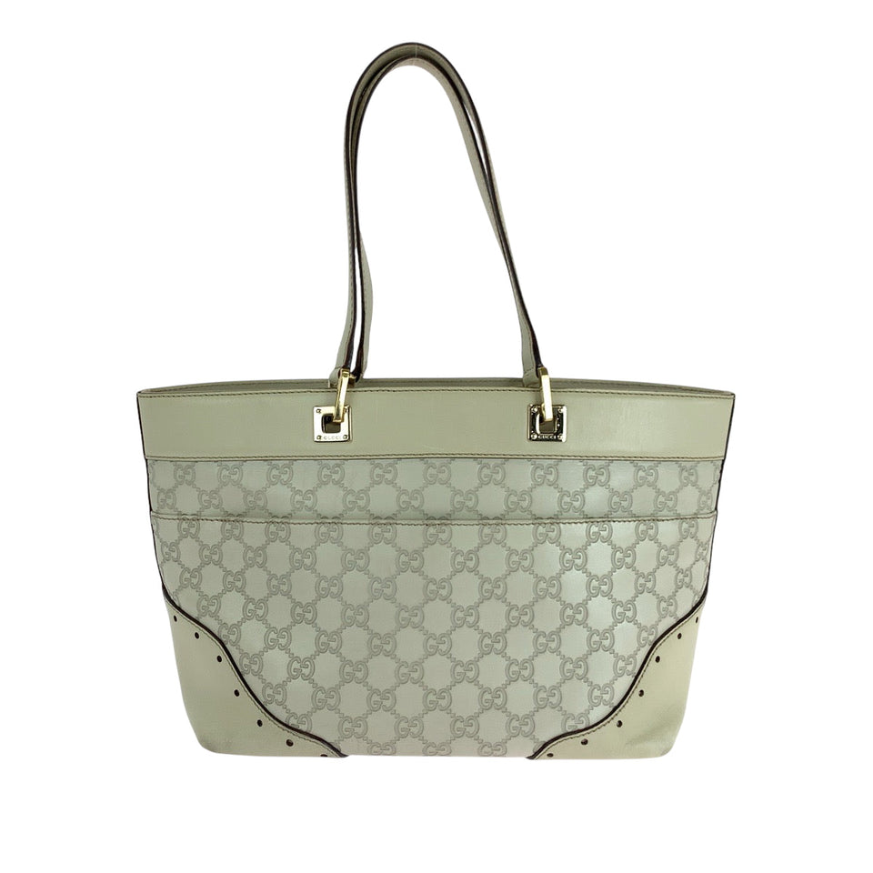 Gucci Tote Bag 145998 leather Ivory Gold Metal Guccisima