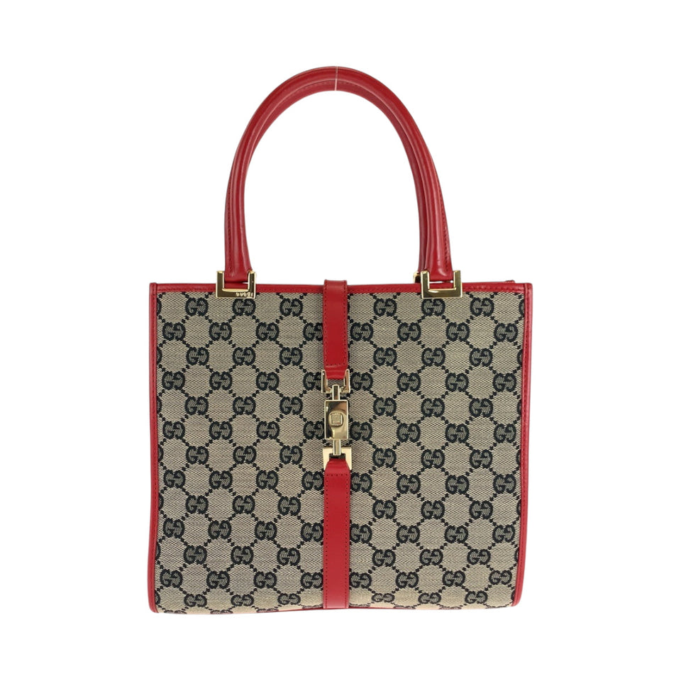 Gucci Handbag 002 1065 GG canvas Gray Red Gold Metal Jackie