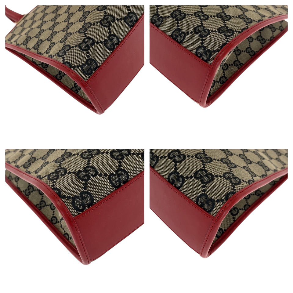 Gucci Handbag 002 1065 GG canvas Gray Red Gold Metal Jackie