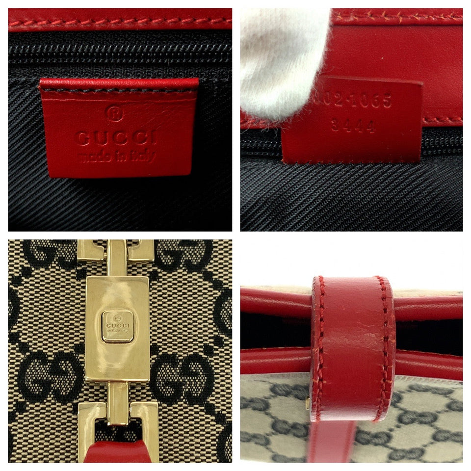 Gucci Handbag 002 1065 GG canvas Gray Red Gold Metal Jackie