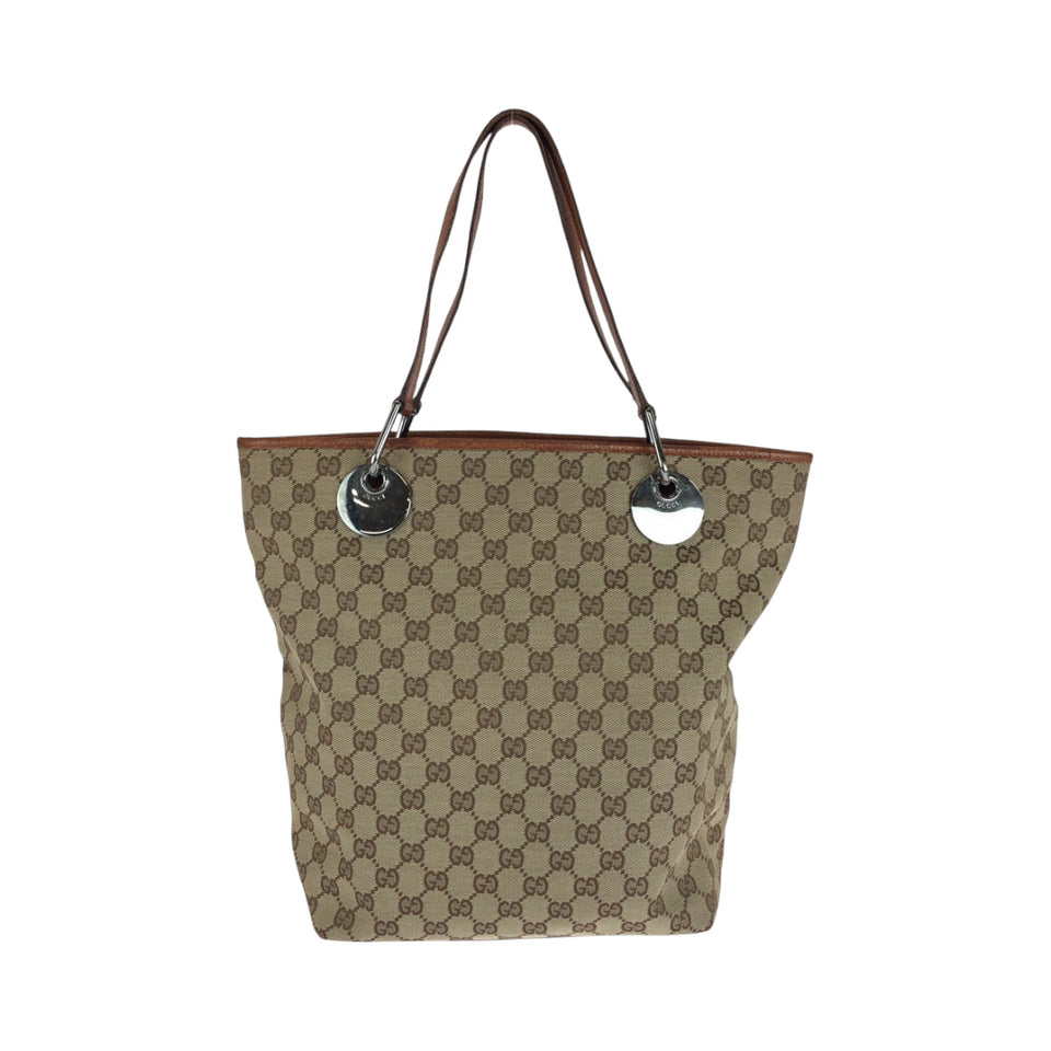 Gucci Tote Bag 120836 GG canvas Brown Silver Metal Tote Bag Shoulder Bag Women