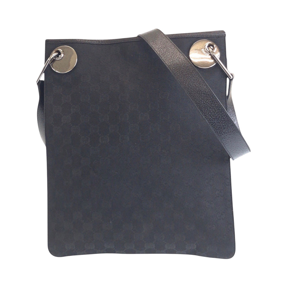 Gucci Shoulder Bag 120842 GG canvas, leather Black SilverMetal Shoulder Bag pochette Women