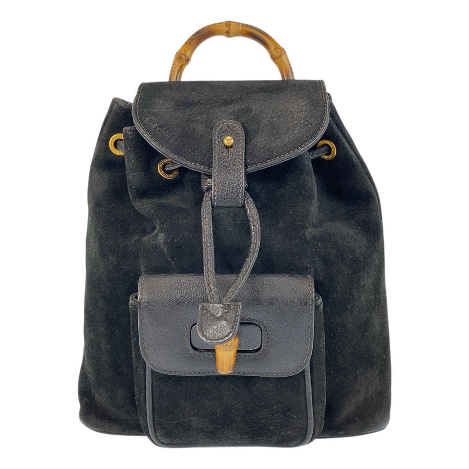 Gucci Backpack 003 1705 0030 Suede Black GoldMetal Bamboo