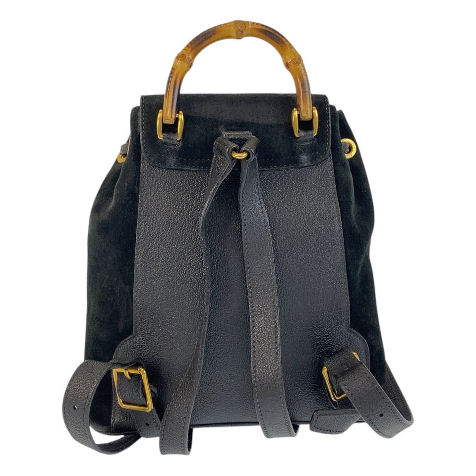 Gucci Backpack 003 1705 0030 Suede Black GoldMetal Bamboo