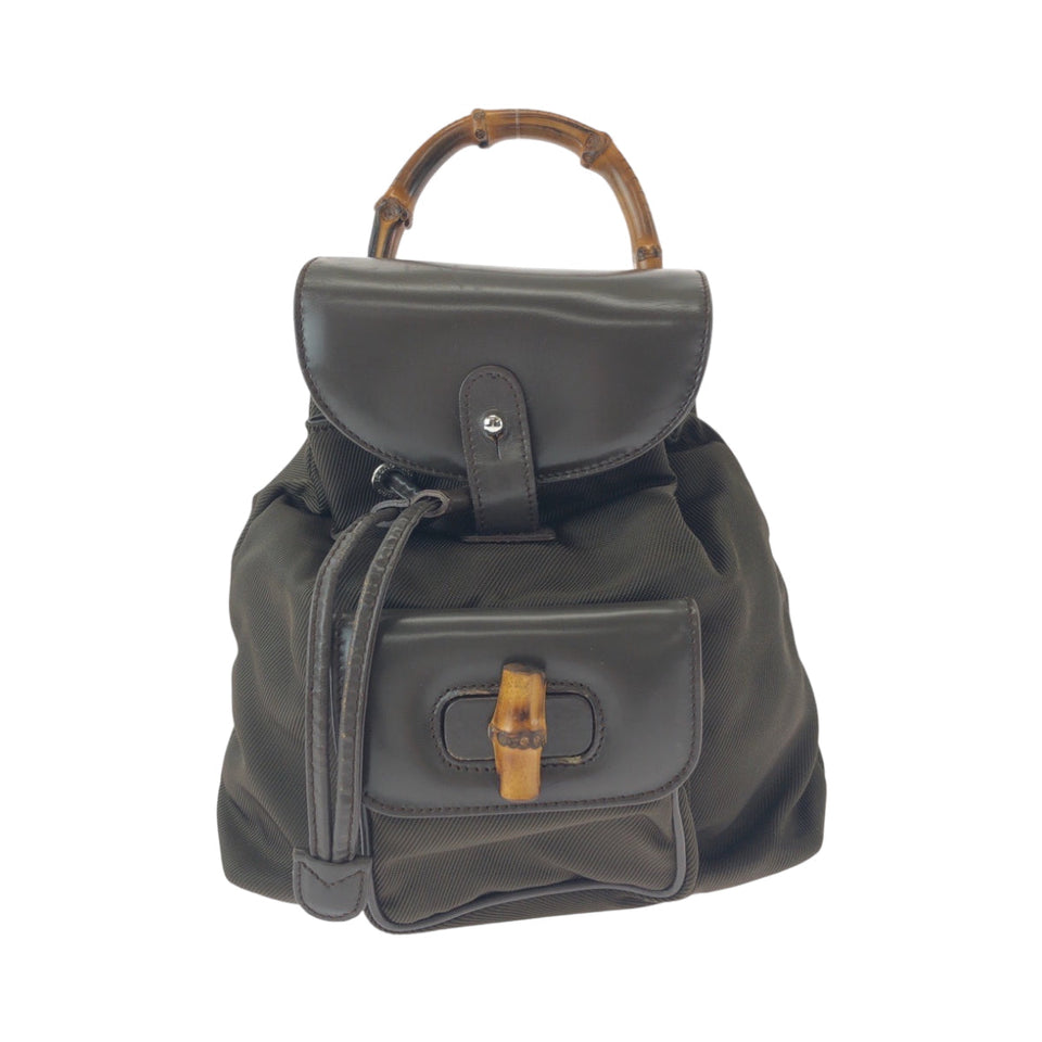 Gucci Backpack 003 2058 Nylon Khaki Brown SilverMetal Backpack Backpack Bamboo Old Gucci Women