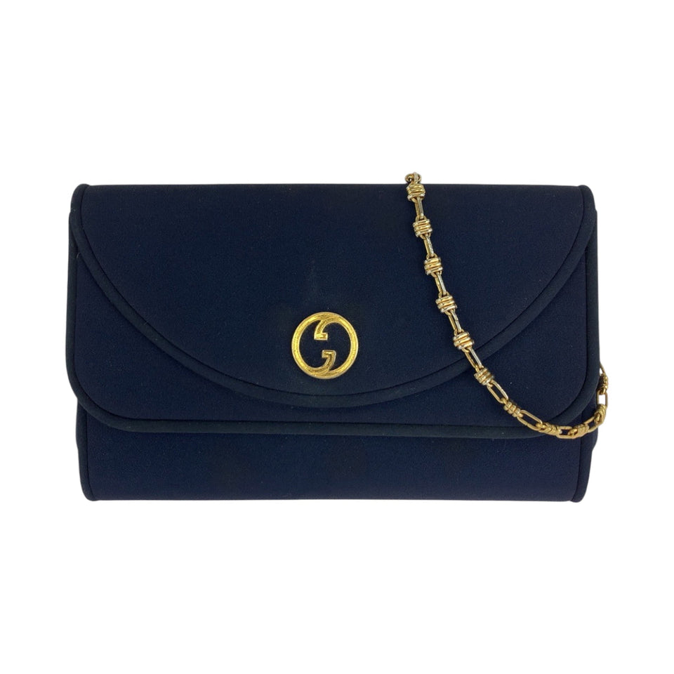 Gucci Shoulder Bag canvas Navy Gold Metal Old Gucci