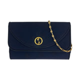 Gucci Shoulder Bag canvas Navy Gold Metal Old Gucci