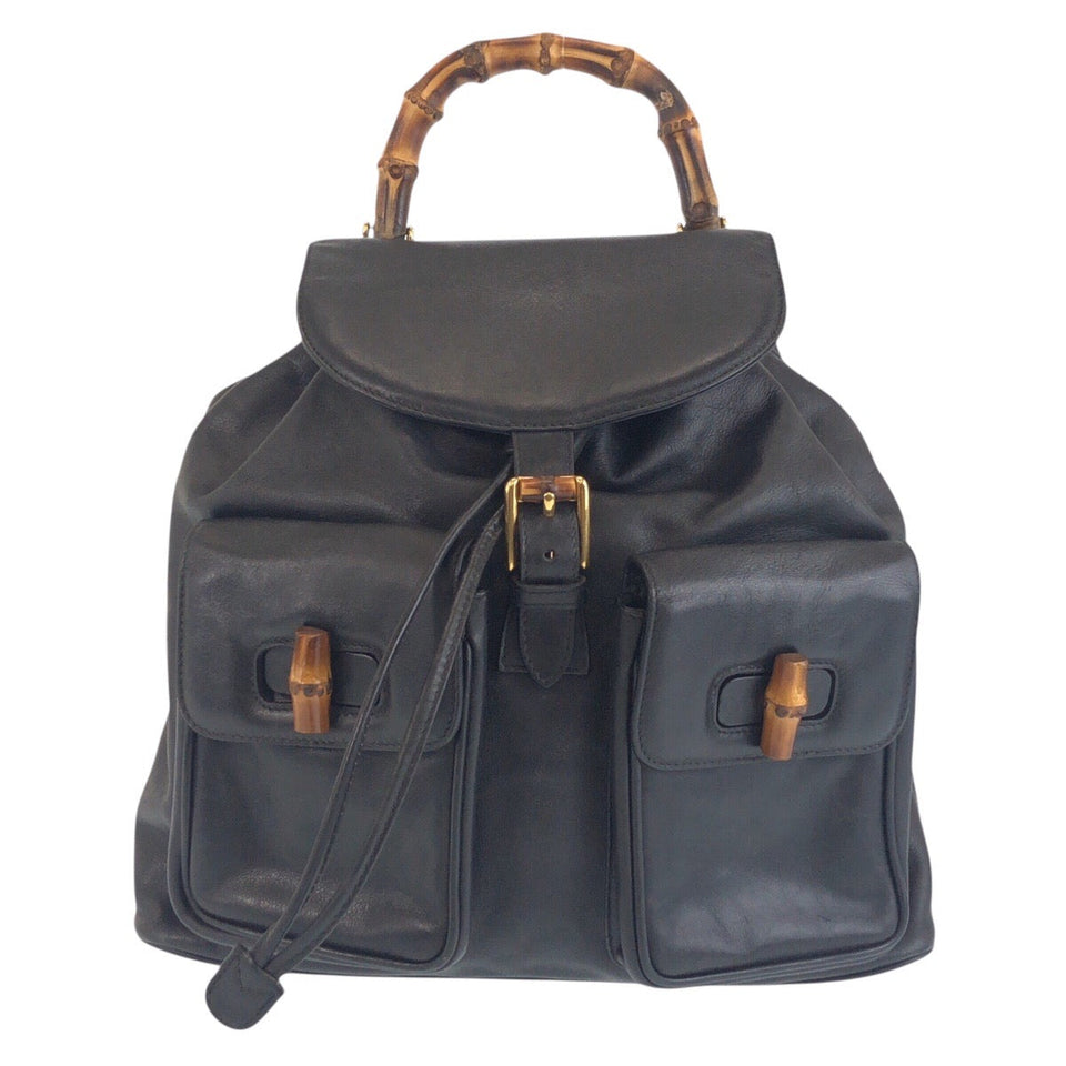 Gucci Backpack 006 2040 0016 leather Black GoldMetal Backpack Bamboo Women