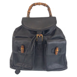 Gucci Backpack 006 2040 0016 leather Black GoldMetal Backpack Bamboo Women