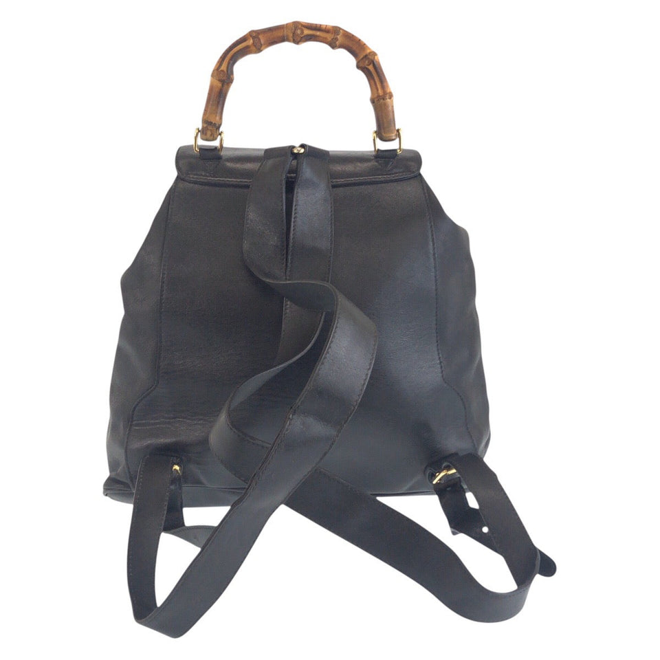 Gucci Backpack 006 2040 0016 leather Black GoldMetal Backpack Bamboo Women