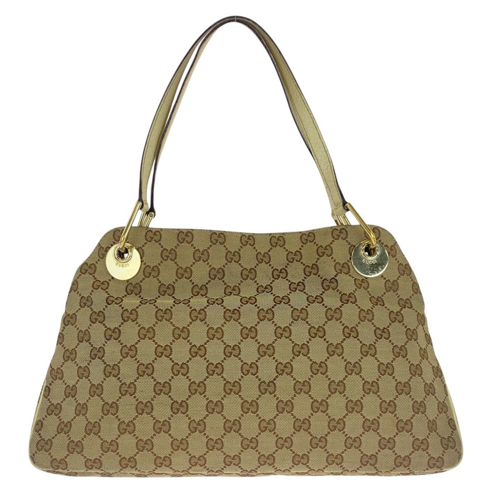 Gucci Tote Bag GG canvas, leather Beige Ivory Gold Metal Tote Bag Shoulder Bag Women