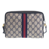 Gucci Shoulder Bag 010 378 GG Supreme canvas, leather Gray Navy Gold Metal Shoulder Bag pochette Sherry Line Old Gucci Women