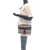 Gucci Shoulder Bag 010 378 GG Supreme canvas, leather Gray Navy Gold Metal Shoulder Bag pochette Sherry Line Old Gucci Women