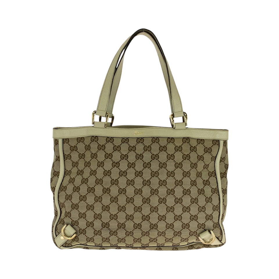 Gucci Tote Bag 170004 GG canvas Beige Ivory Gold Metal Tote Bag handbag Women