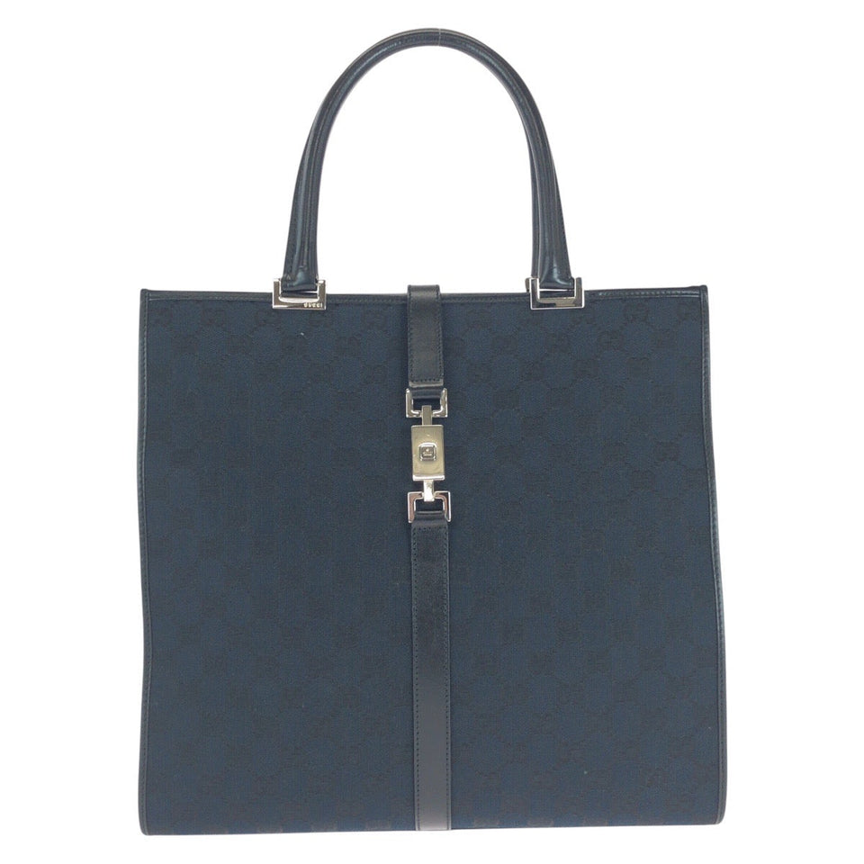 Gucci Tote Bag 002 1064 GG canvas Black SilverMetal Jackie