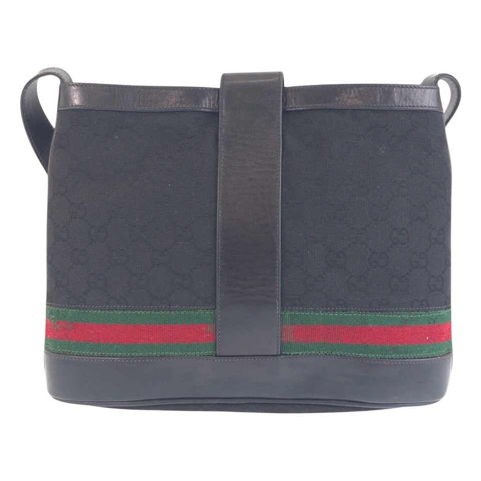Gucci Shoulder Bag GG canvas, leather Black GoldMetal Old Gucci Shelly Line Interlocking Women(Unisex)