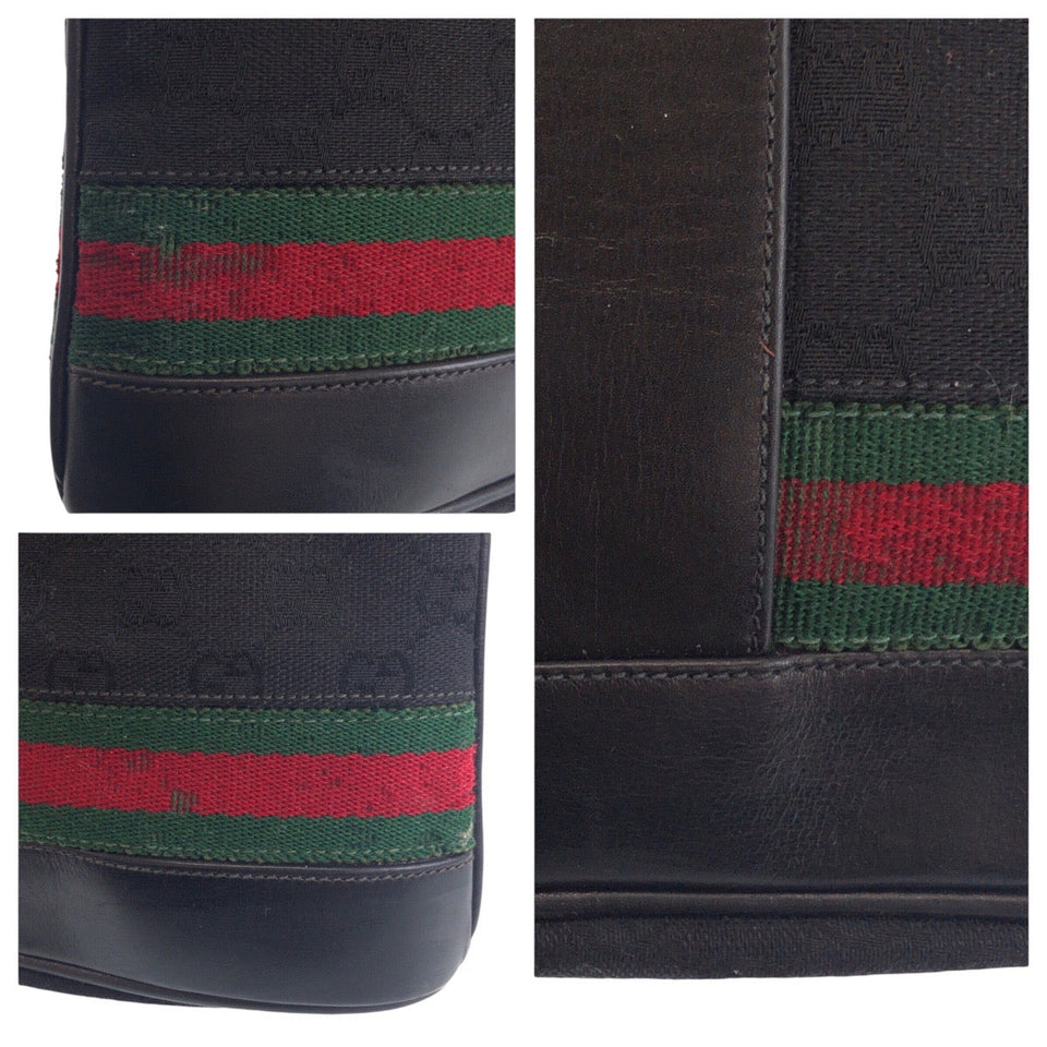 Gucci Shoulder Bag GG canvas, leather Black GoldMetal Old Gucci Shelly Line Interlocking Women(Unisex)