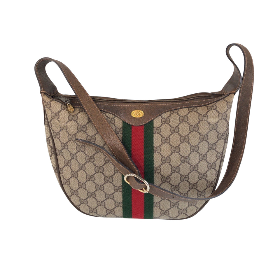 Gucci Shoulder Bag 68 001 3840 GG Supreme Canvas Beige Brown SilverMetal Shoulder Bag pochette Old Gucci Shelly Line Women