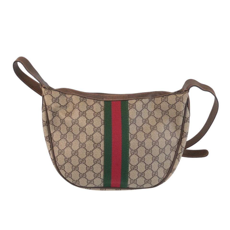 Gucci Shoulder Bag 68 001 3840 GG Supreme Canvas Beige Brown SilverMetal Shoulder Bag pochette Old Gucci Shelly Line Women