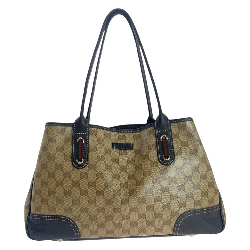Gucci Tote Bag 293592 PVC, Leather Beige Brown Gold Metal Tote Bag Shoulder Bag Sherry line GG crystal Women