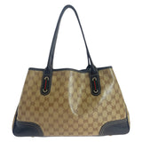 Gucci Tote Bag 293592 PVC, Leather Beige Brown Gold Metal Tote Bag Shoulder Bag Sherry line GG crystal Women