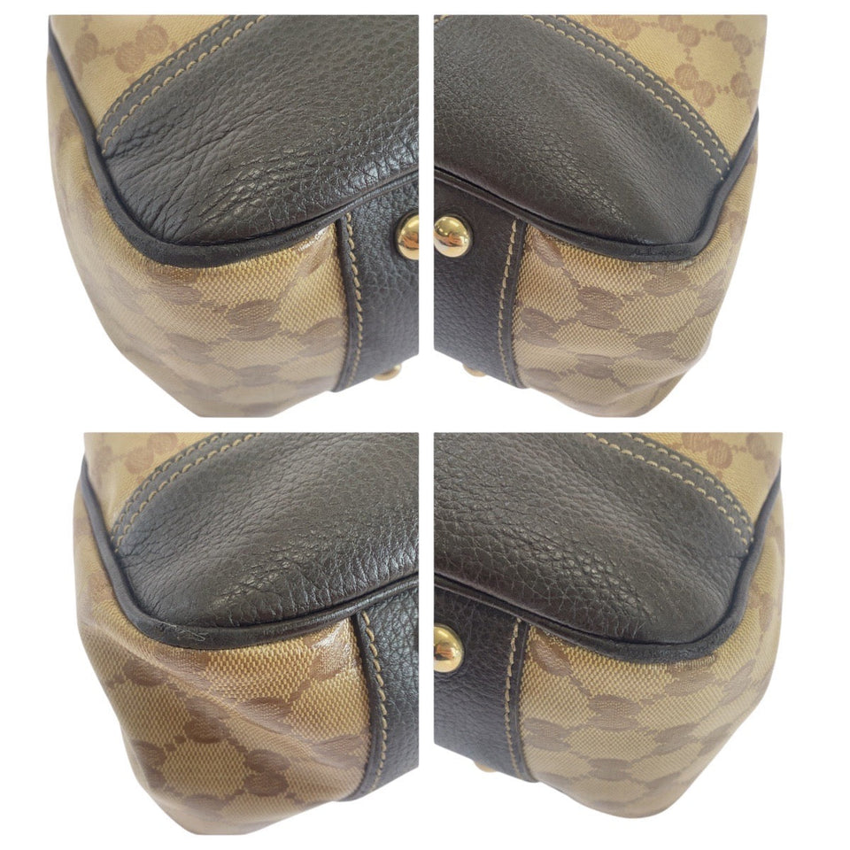 Gucci Tote Bag 293592 PVC, Leather Beige Brown Gold Metal Tote Bag Shoulder Bag Sherry line GG crystal Women