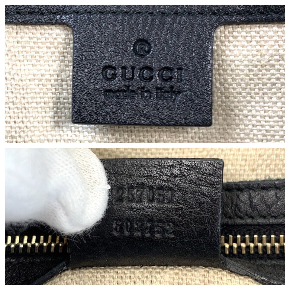 Gucci Tote Bag 257051 leather Black GoldMetal Tote Bag Shoulder Bag Women(Unisex)
