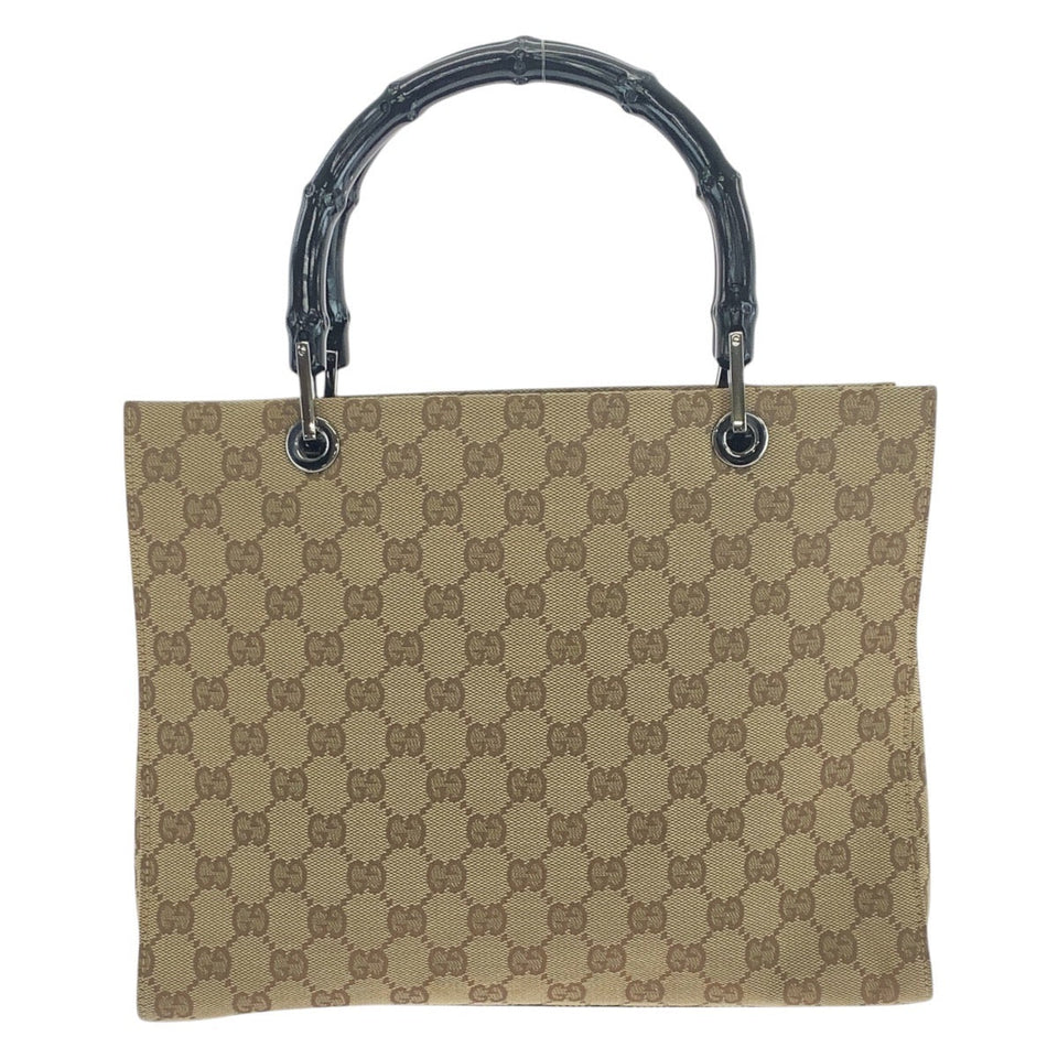 Gucci Tote Bag 002 1016 GG canvas Beige Black SilverMetal Tote Bag handbag Bamboo Women
