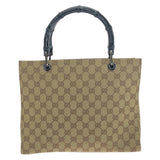 Gucci Tote Bag 002 1016 GG canvas Beige Black SilverMetal Tote Bag handbag Bamboo Women