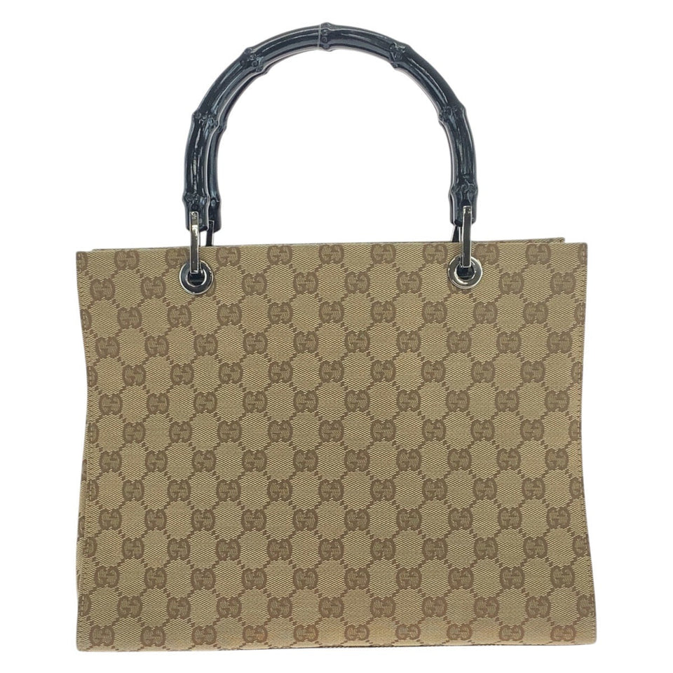 Gucci Tote Bag 002 1016 GG canvas Beige Black SilverMetal Tote Bag handbag Bamboo Women