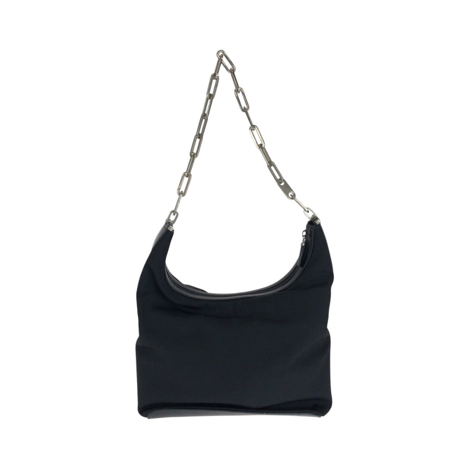 Gucci Shoulder Bag 001 3374 Nylon Black SilverMetal ChainShoulder Bag Women