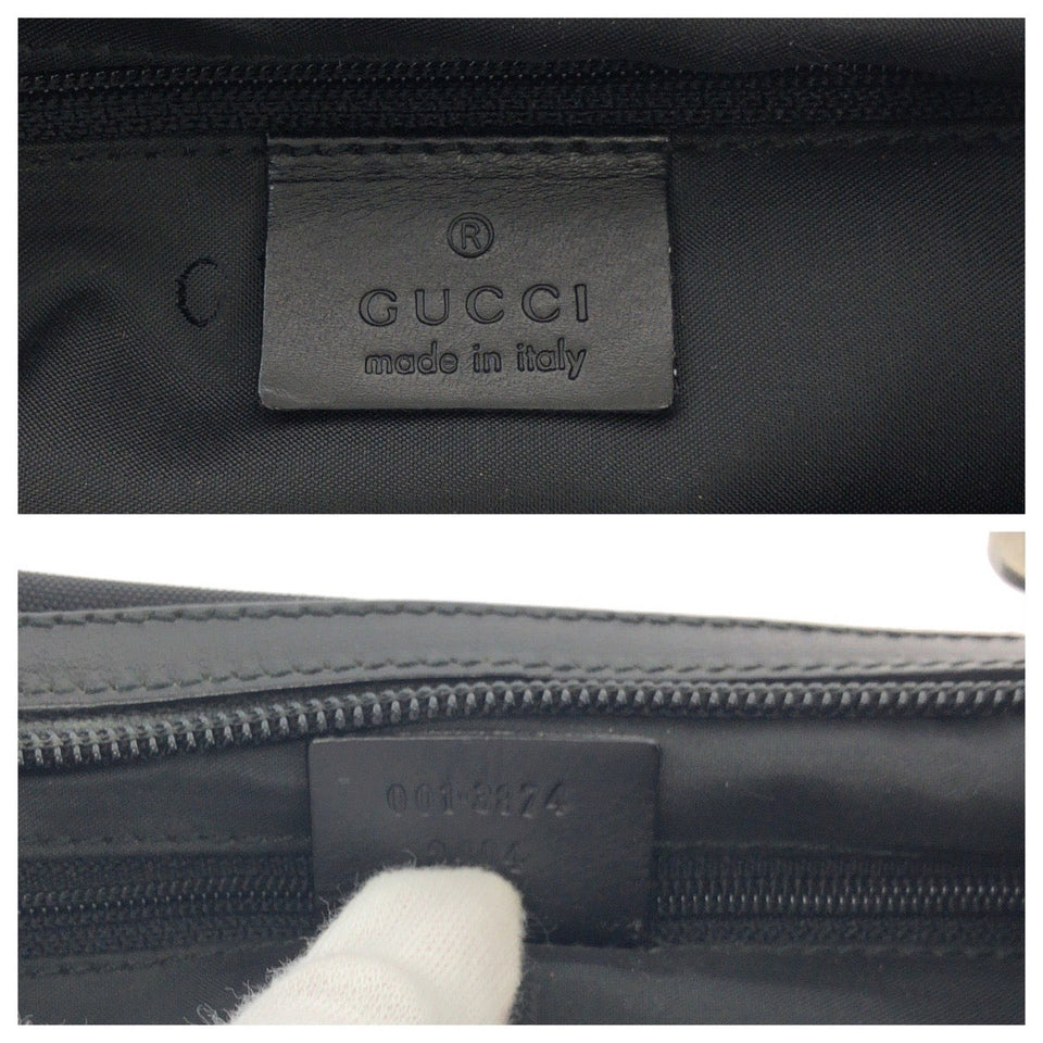 Gucci Shoulder Bag 001 3374 Nylon Black SilverMetal ChainShoulder Bag Women