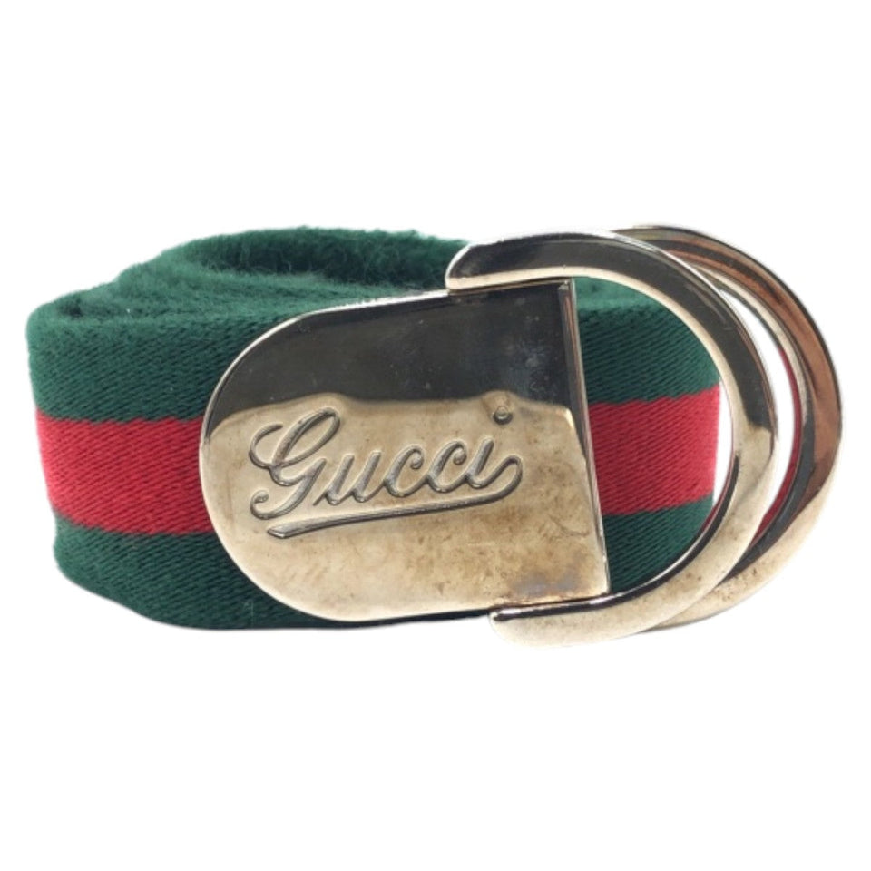 Gucci belt 189812 35 34 cotton Green Red Silver Belts Unisex Sherry line mens
