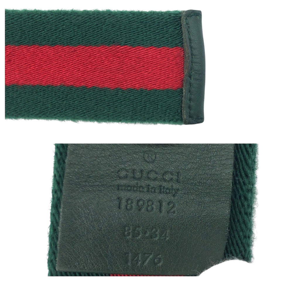 Gucci belt 189812 35 34 cotton Green Red Silver Belts Unisex Sherry line mens