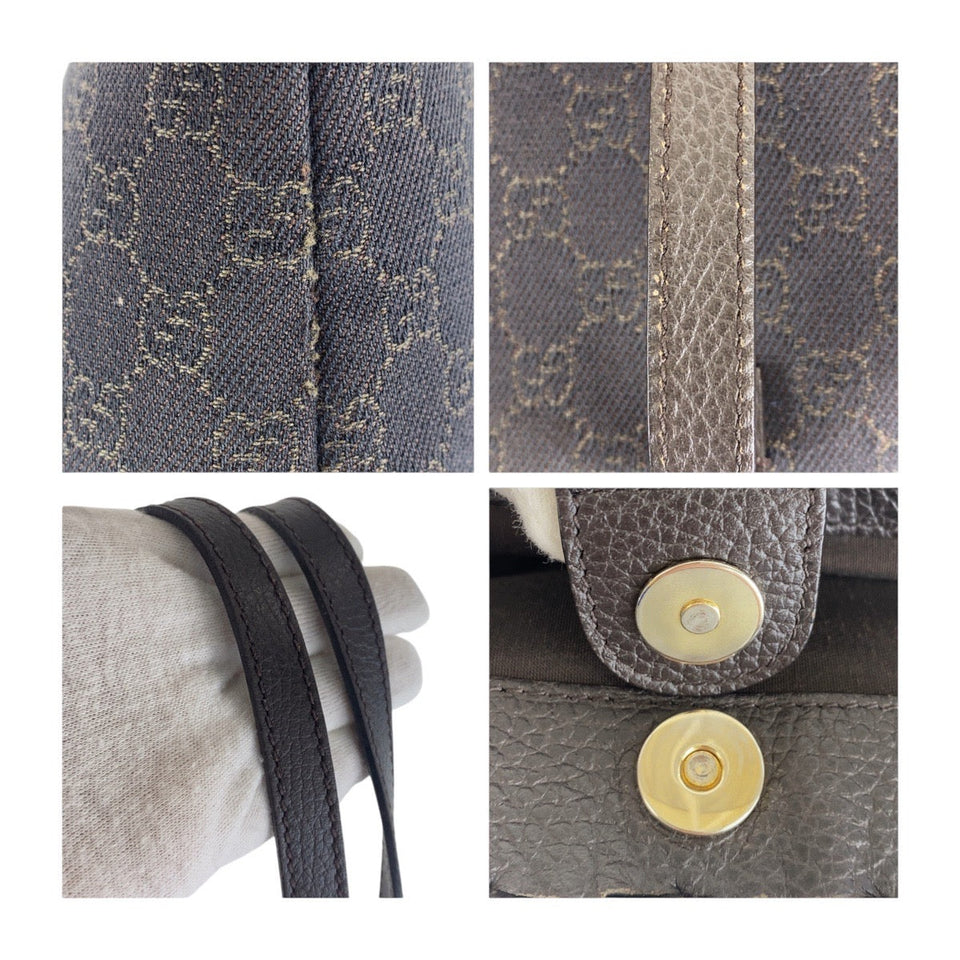 Gucci Tote Bag 354666 GG canvas Brown Silver Metal Tote Bag Handbag Unisex Women