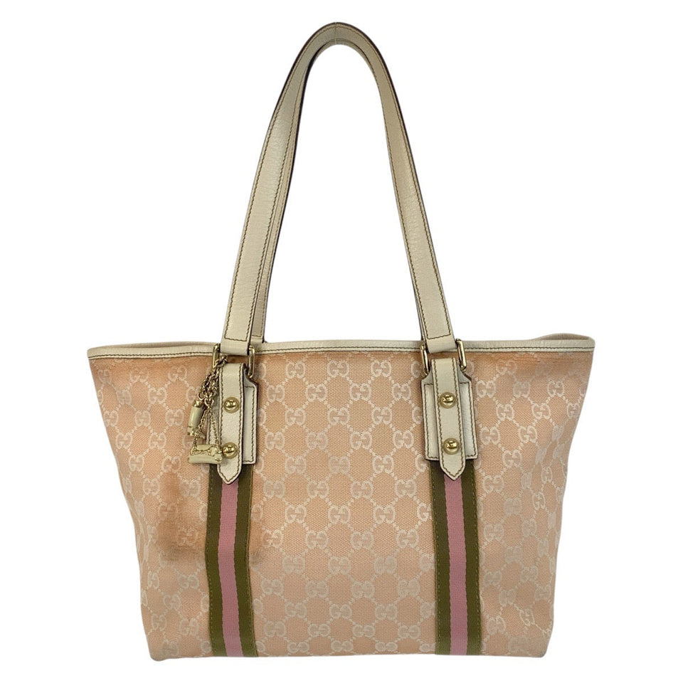 Gucci Tote Bag 137396 GG canvas, leather Pink Ivory Gold Metal Tote Bag Shoulder Bag Sherry line Women